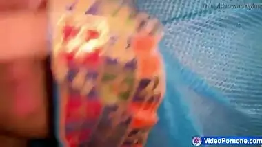 Desi MILF in blue sari is fucked by man in apartment rent for XXX acts