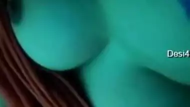Desi woman hides under the blanket to show XXX tits on video call