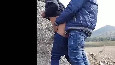 Sexy daring couple fucking near lake side
